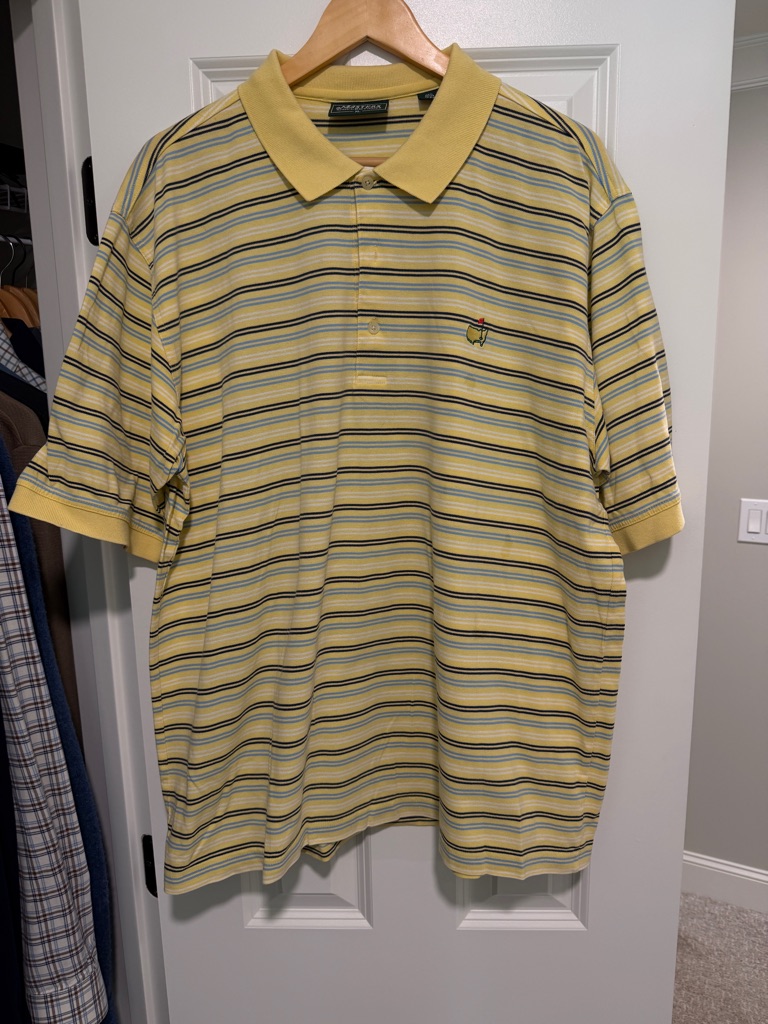 Masters Yellow Striped Polo With Navy  White Accents
